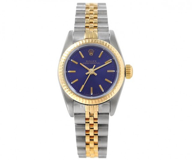 Rolex 67193 Yellow Gold & Steel on Jubilee, Fluted Bezel Blue with Gold Index